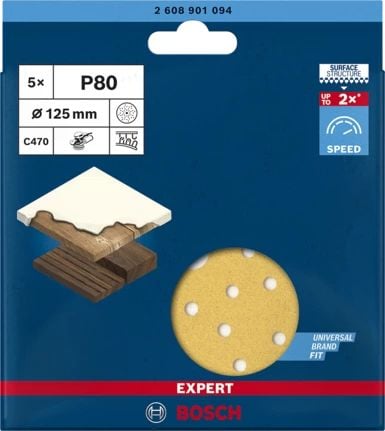 Bosch 2 608 901 094, Hiomapaperi, Puu, Bosch, Ruskea, Pyöreä, 12,5 cm