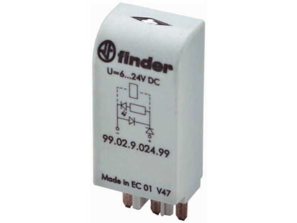 Finder Pistokemoduuli LED:llä, Vapaasti pyörivällä diodilla 99.02.9.060.99 Valon väri: Vihreä Sopii seuraaviin malleihin: Finder 90.02, Finder 90.0...
