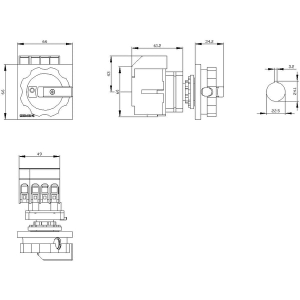 Lastdelningskontakt svart 4-polig 16 mm² 16 A 1 x brytkontakt 690 V/AC Siemens 3LD30540TL51