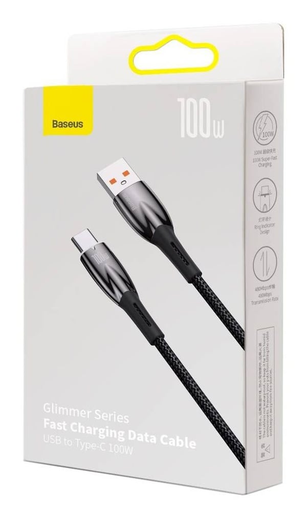 Baseus Glimmer, 1 m, USB A, USB C, USB 2.0, 480 Gbit/s, Svart