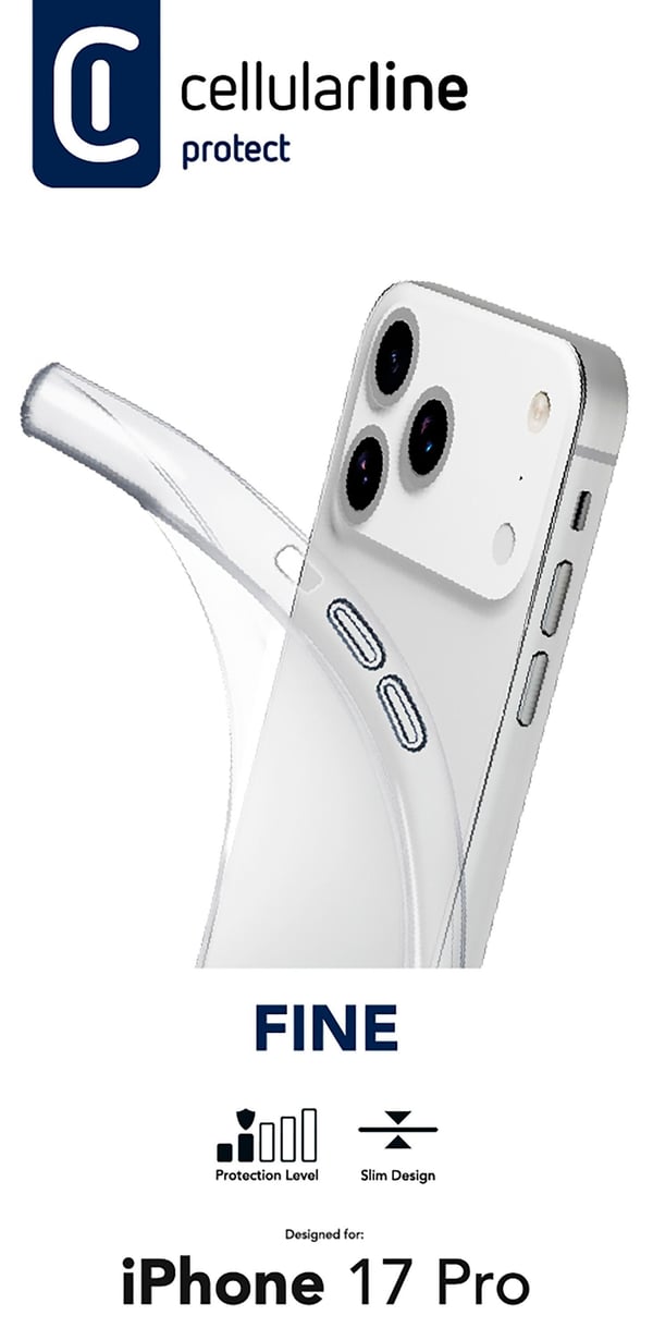 Cellularline FINECIPH17PROT, Etui, Apple, iPhone 17 Pro, 16 cm (6.3"), Gjennomsiktig