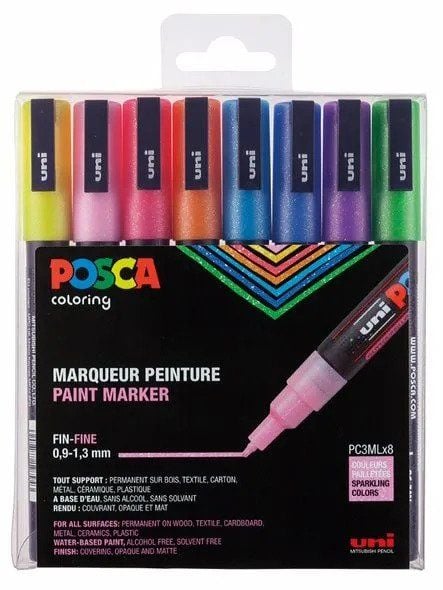 Marker Uni Posca Corner PC3-8 Glitter ass. farver