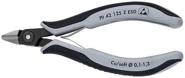 Knipex 79 42 125 Z ESD, Sivuleikkurit, 1,1 cm, 6,5 mm, 1,3 mm, Staattisen purkauksen (ESD) suoja, Musta, Harmaa