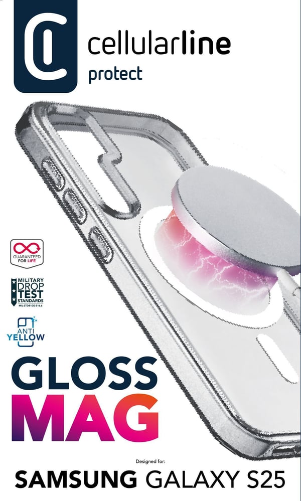 Cellular Line Gloss Mag - Baksidesskydd för mobiltelefon - magnetisk - MagSafe-kompatibilitet - transparent - för Samsung Galaxy S25