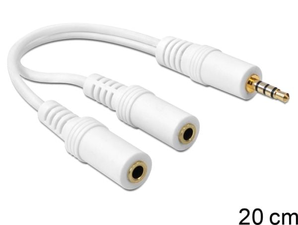Delock - Ljudkabel - mini-phone stereo 3.5 mm hona till mini-phone stereo 3.5 mm hane - 20 cm - vit