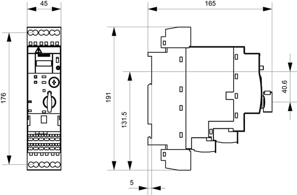 Siemens 3RA6120-2AP32 3RA61202AP32 Suorakäynnistin Moottorin teho 400 V:ssa 0,09 kW 690 V Nimivirta 0,4 A, 191 mm, 181,5 mm, 228,5 mm, 59,5 mm, 1,5...