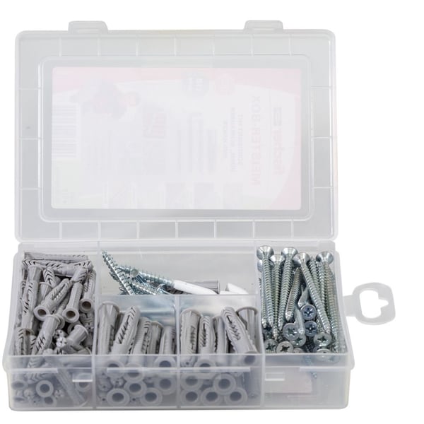 Fischer MEISTER-BOX UX, Ruuvi- ja seinäpistokesarja, Betoni, Harmaa, 75 kpl, Laatikko