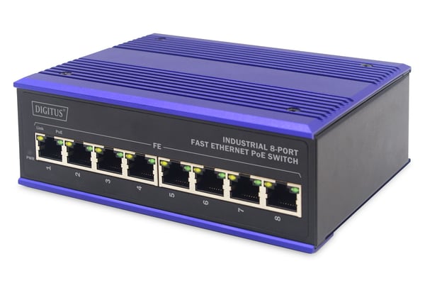 DIGITUS Industrial - Switch - 8 x 10/100 (PoE) - DIN-skinnemonterbar, veggmonterbar - PoE - DC power