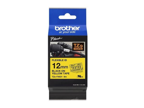 Brother TZFX631 - Svart på gult - Rull (1,2 cm x 8 m) fleksibelt bånd - for Brother PT-D210, D600, H110; P-Touch PT-1005, D200, D410, D450, D460, D...