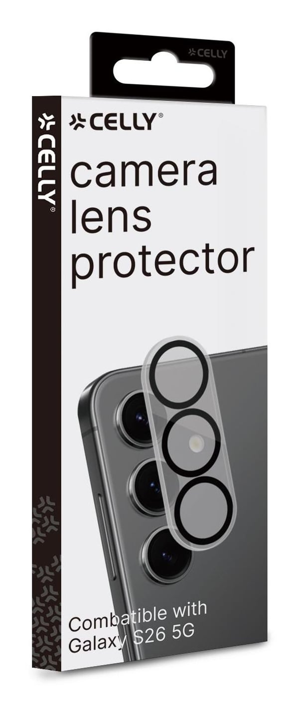 Celly CAMERALENS1163, Samsung, Galaxy S26 5G, Naarmuuntumisenkestävä, Pölynkestävä, Musta, Läpinäkyvä, 1 kpl