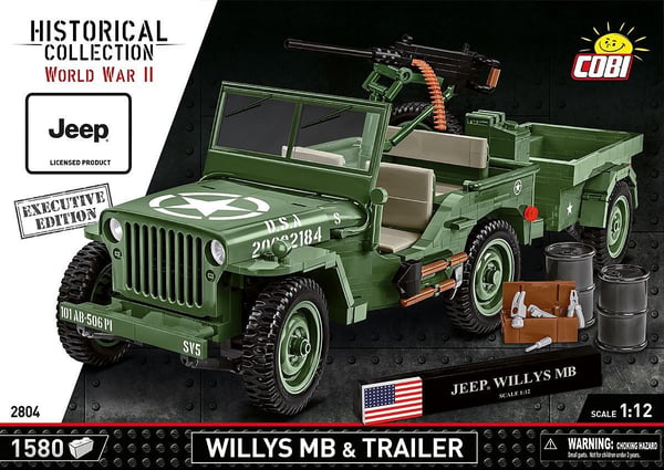 COBI Willys MB & Trailer rakennussarja, 1580 osaa, Executive Edition, 10+
