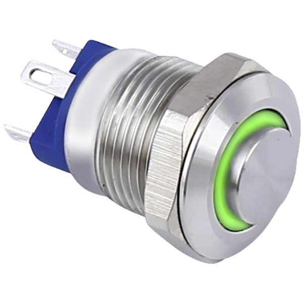 Conrad TC-9219004 Drucktaster 48 V/AC 2 A 1 x Aus/Ein IP67 tastend 1 St., Grønn, Rustfritt stål, Rustfritt stål, 48 V, 2 A