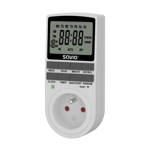 Savio AE-03, Päivittäinen/viikoittainen ajastin, Valkoinen, Digitaalinen, LCD, Painikkeet, 230 V