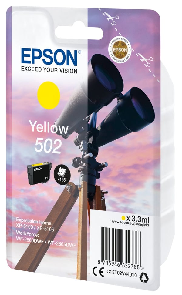 Epson Singlepack Yellow 502 Ink, Perusvärintuotto, Keltainen, Väriainepohjainen muste, 3,3 ml, 1 kpl, Kertapakkaus