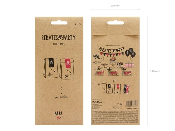 PartyDeco TNS9-031, Lunsjpose, Barn, Sort, Naturlig, Rød, Papir, Mønster, Rektangulær