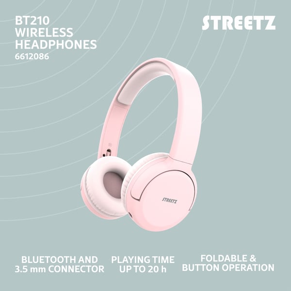 Streetz BT210-PNK Bluetooth-hörlurar, vikbara, rosa