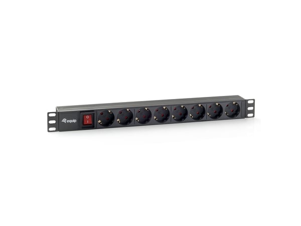 Equip 333283, 1U, Horisontal, Plast, Sort, 8 AC-utganger, 1,8 m