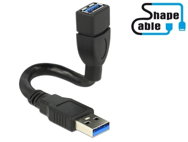 Delock ShapeCable - USB-förlängningskabel - USB typ A (hona) till USB typ A (hane) - USB 3.0 - 15 cm - svart