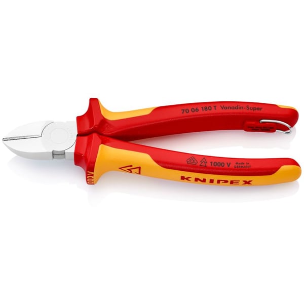 Knipex 70 06 180 T, Pihdit viistolla leikkauspinnalla, 4 mm, Terästä, Muovi, Oranssi, Punainen, 57 mm
