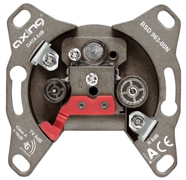 AXING BSD 963-00N - Antenna socket mechanism - F ( female ), IEC ( female ), IEC ( male ) - 1 TV socket, 1 radio socket, 1 data socket