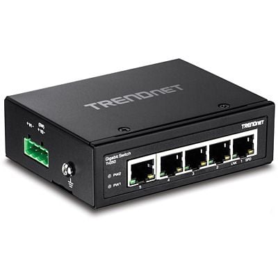 TRENDnet TI-G50 - Switch - ikke-styrt - 5 x 100/1000/10000 - DIN-skinnemonterbar, veggmonterbar - DC-strøm - TAA-samsvar