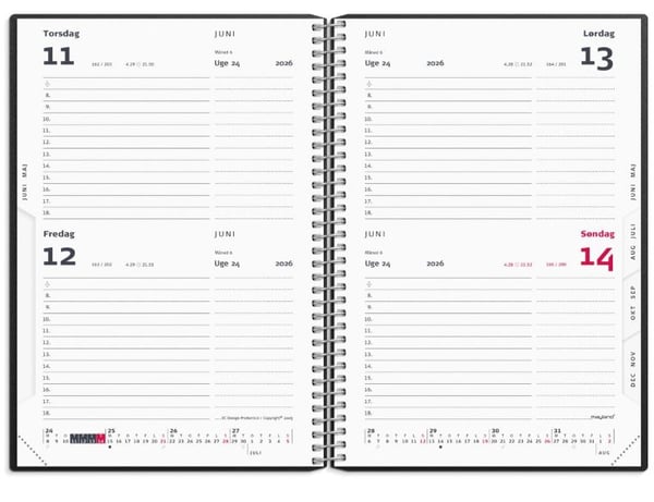 Spiralkalender 2-dages-kalender sort PP-plast 2026