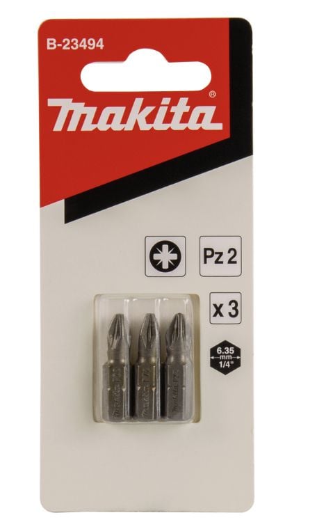Makita - Spiss for skrutrekker - 3 deler - pozidriv - PZ2 - heksagonal - lengde: 25 mm