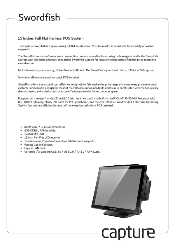 Capture CA-SY-21122, 38,1 cm (15"), LCD, Kapasitiv, CE / FCC / LVD, Svart, Windows 10 IoT