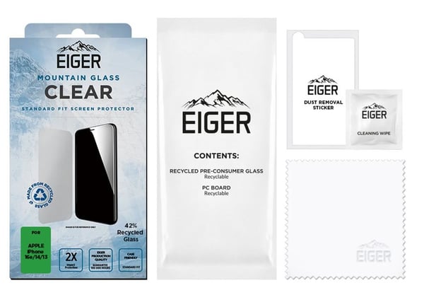 EIGER EGSP01024, Apple, iPhone 16e / 14 / 13, Reptålig, Stöttålig, Stötsäker, Dammresistent, Transparent, 1 styck