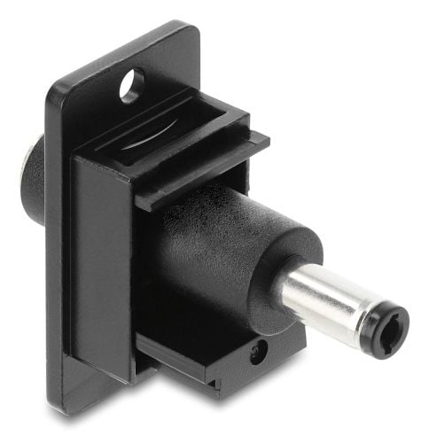 Delock - Adapter för effektkontakt - DC jack 5,5 mm x 2,1 mm (hona) skotyp till DC jack 5,5 mm x 2,5 mm (hane) - panelmontering - svart