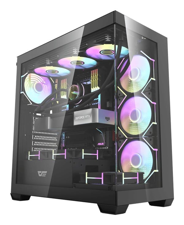 darkFlash DS900 datorchassi ATX/M-ATX/ITX, härdat glas, svart, utan fläktar