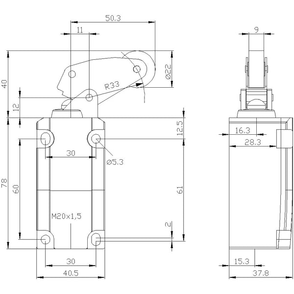 Siemens 3SE51320CF05 3SE5132-0CF05 Pysäytyskytkin 6 A Kulmapyörätanko, metallitanko, muovirulla IP66, IP67 1 kpl