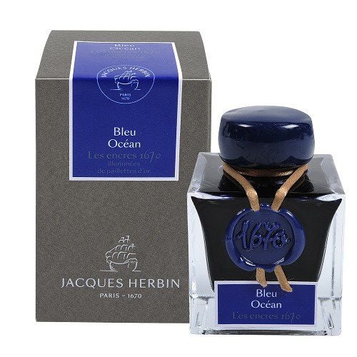 Herbin ink 1670 serie - 50ml Bleu Ocèan with gold glitter