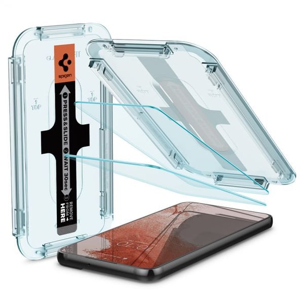 Spigen Glas.tR EZ Fit, Samsung, Galaxy S22, Naarmuuntumisenkestävä, Läpinäkyvä, 2 kpl