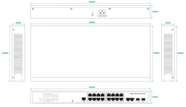 Ernitec - Switch - layer 2+ - Styrt - 16 x 10/100/1000 (PoE) + 2 x 10/100/1000 (opplink) + 2 x Gigabit SFP (opplink) - stasjonær, rackmonterbar - PoE