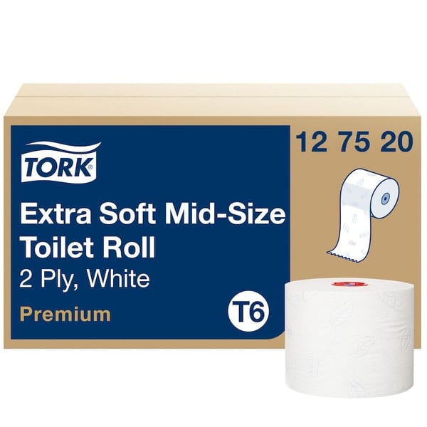 Toiletpapir Tork Soft Mid-Size T6 Premium 2-lag hvid 90m - (27 ruller pr. karton)