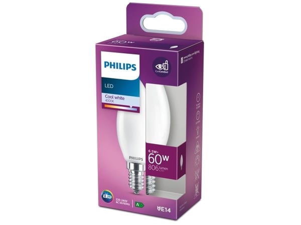 Philips 8718699762711, 6,5 W, 60 W, E14, 806 lm, 15000 h, Viileä valkoinen