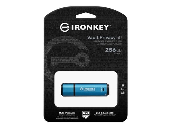 Kingston IronKey Vault Privacy 50 Series - USB-flashstasjon - kryptert - 256 GB - USB 3.2 Gen 1 - TAA-samsvar