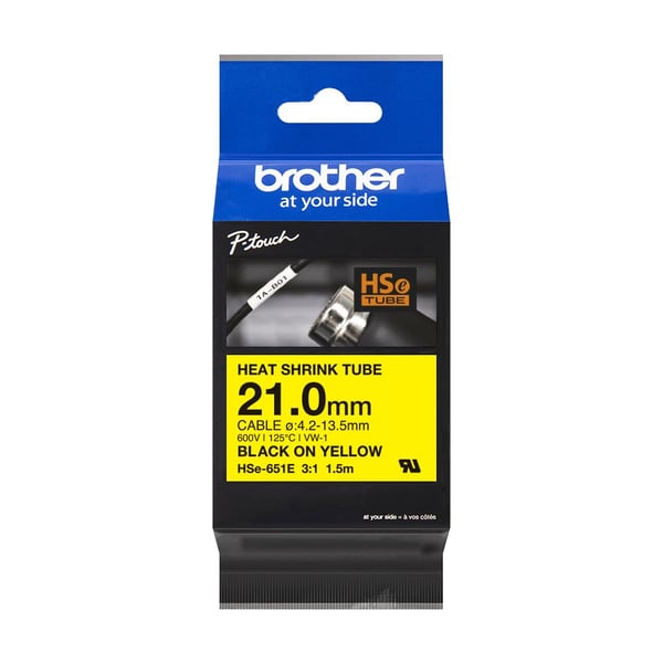 Brother HSE-651E - Svart på gult - Rull (2,1 cm x 1,5 m) 1 kassett(er) hengeboks - varmekrympetape - for P-Touch PT-D800W, PT-E550WVP