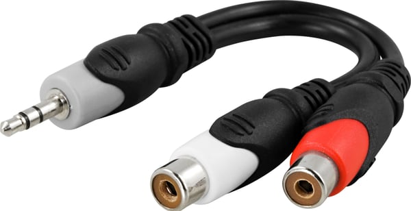 DELTACO - Audioadapter - mini-phone stereo 3.5 mm hann til RCA hunn - 10 cm - skjermet - svart