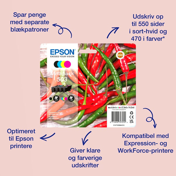 Epson 503XL - 6.4 ml - XL - magenta - original - blære med RF/lyd-alarm - blekkpatron - for Expression Home XP-5200, XP-5205; WorkForce WF-2960DWF,...