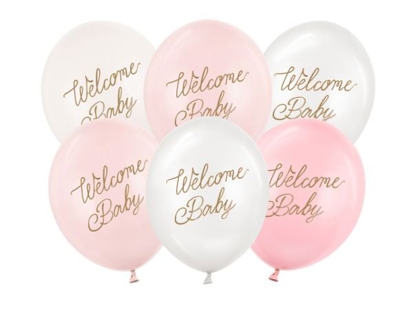 PartyDeco SB14P-342-081-6, Ilmapallo, Lateksi, Vaaleanpunainen, Valkoinen, Yksivärinen, Syntymäpäivä, Universaali