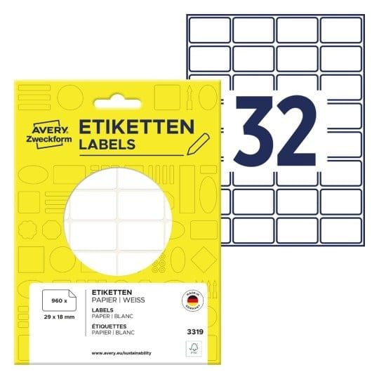 Avery Multi-Purpose Labels 3319 - Självhäftande - vit - 18 x 29 mm 960 stk etiketter