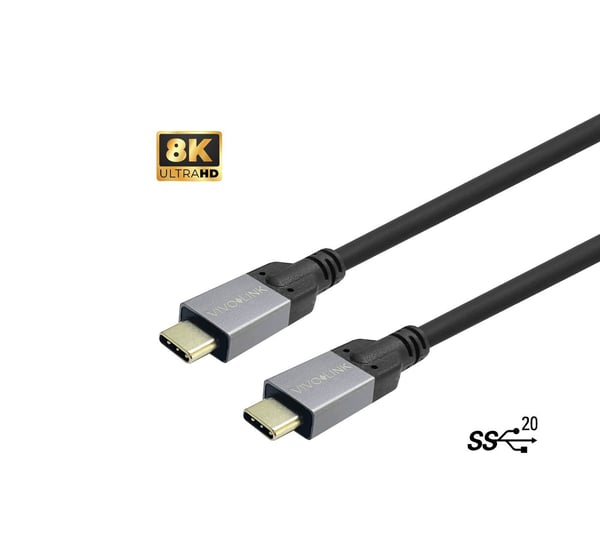 VivoLink - USB-kabel - USB-C (hane) till USB-C (hane) - USB 3.2 Gen 1 - 5 - 20 V - 5 A - 2 m - USB-strömförsörjning (100W), 4K60Hz UHD-stöd - svart