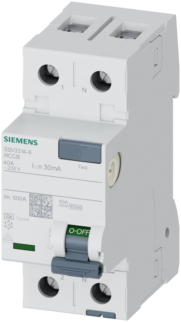 SIEMENS vikavirtasuojakatkaisija tyyppi A 40A 1 napa + nolla 30mA laukaisuvirta 230V 2 moduulin leveys