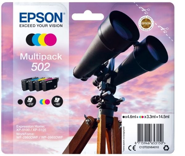 Epson 502 Multipack - 4-pack - svart, gul, cyan, magenta - original - blister - blekkpatron - for Expression Home XP-5100, XP-5105, XP-5150, XP-515...