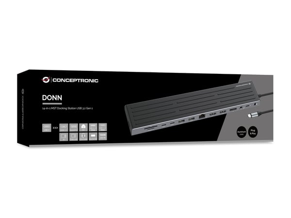 Conceptronic DONN32B, Koblet med ledninger (ikke trådløs), USB 3.2 Gen 1 (3.1 Gen 1) Type-C, 100 W, 3,5 mm, 10,100,1000 Mbit/s, IEEE 802.3ab