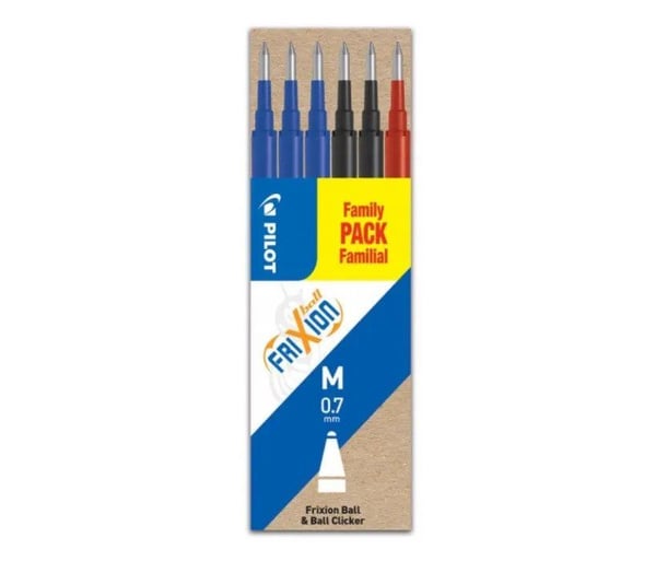 Refill Pilot FriXion Medium 0.7 mm - med 6 stk. ass. farver
