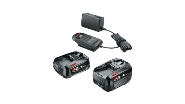 Bosch 18V Li-ion-akkupakkaus, 2,0 Ah + 4,0 Ah akut ja AL 18V-20 -laturi