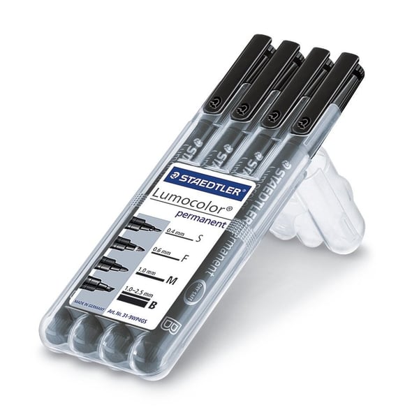Tusj STAEDTLER® Lumocolor 31-9WP4GS svart - med 4 forskjellige strekbredder